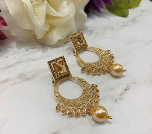 Crescent Gold + Pearl Earrings
