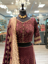 Load image into Gallery viewer, Plum Banarsi Lengha