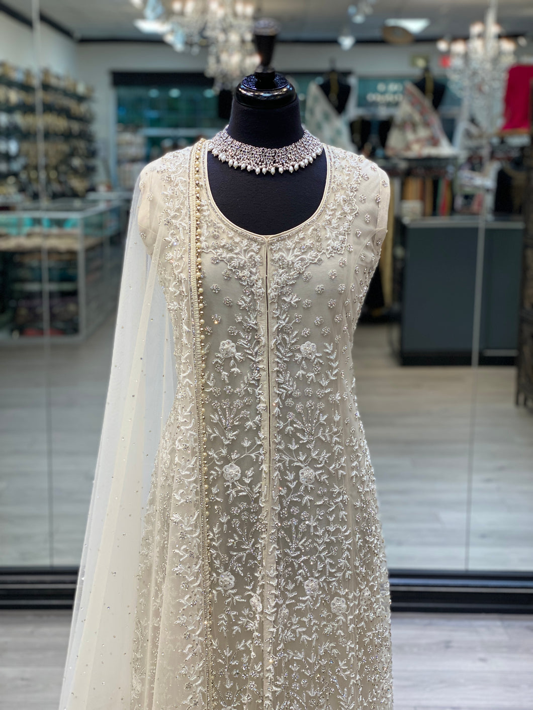 Pearl White Anarkali