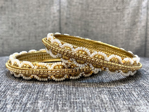 Antique Gold White Bead Bracelet
