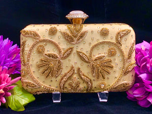 Embroidered Gold Clutch