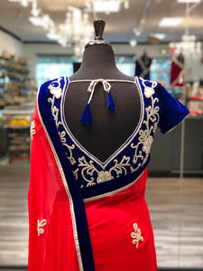 Royal Blue + Red Saree